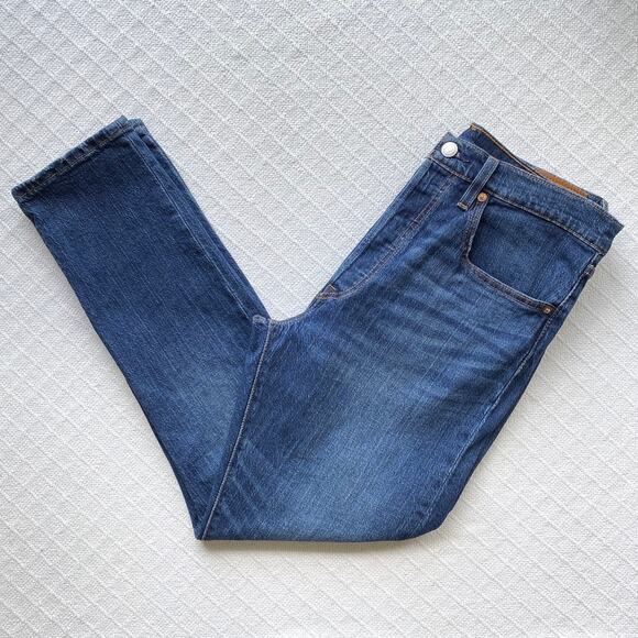 Levi's Premium 501 Skinny Jeans High Waist Dark Indigo Blue Denim W30 L28 - Picture 8 of 13